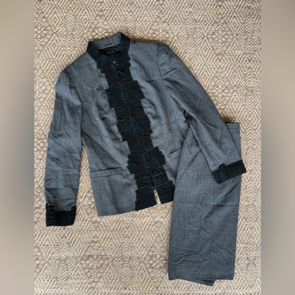 Rena Lange Wool Skirt Suit Black Gray Two Piece Womens Size 14 Made in Germany‎